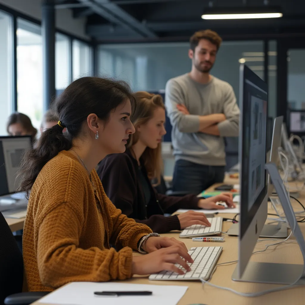Estudiantes de diseño en un aula moderna